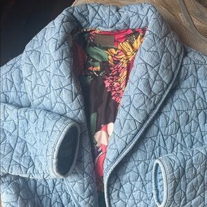 MOTHER Light Blue Quilted Puffer Coat with Floral Lining